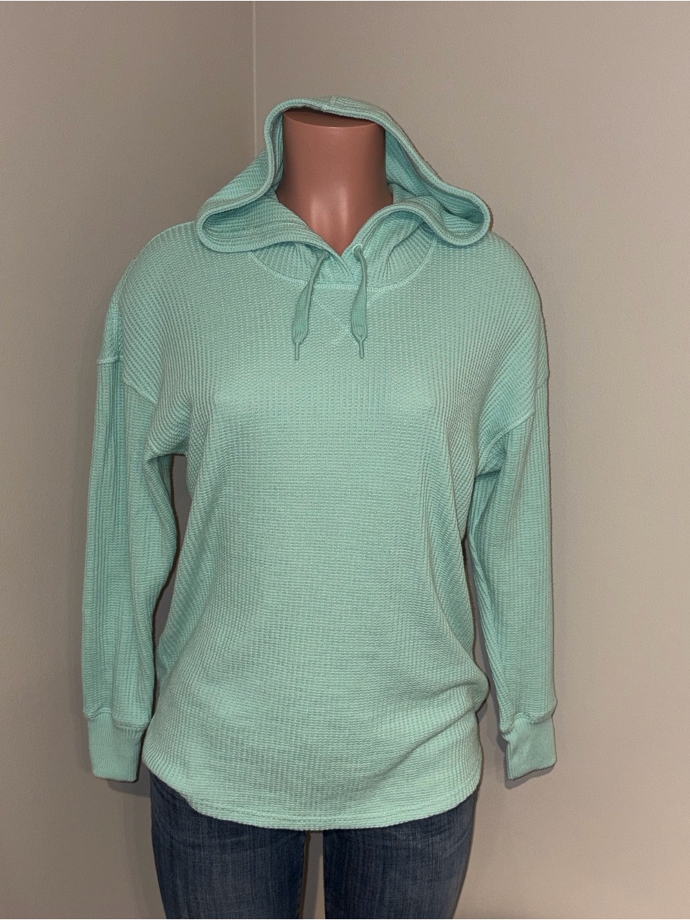 L.L. Bean Women's Soft Stretch Waffle Hoodie (Mint) Small petite